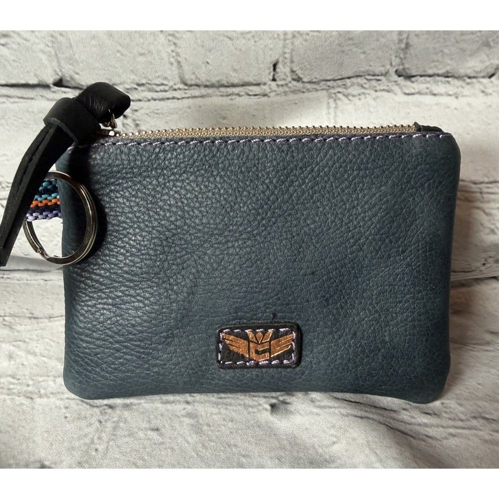 Consuela Mini Zip Wallet Pouch Blue Leather New Card Holder Change Keychain
